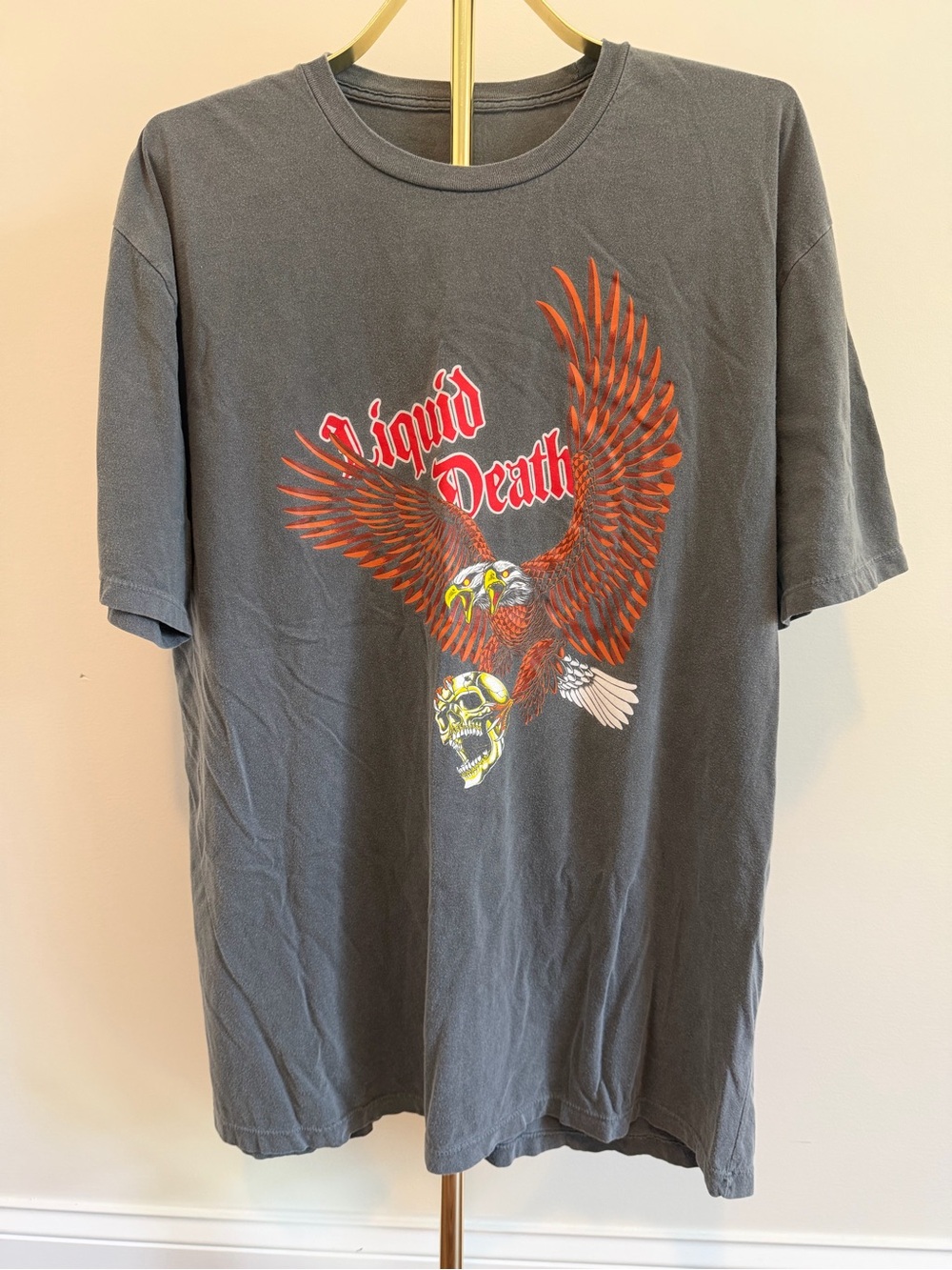 Men’s Liquid Death Bald Eagle Grey Graphic Tee XL